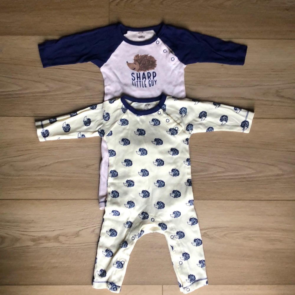 ORGANIC x2 Cotton 3-6M Baby Pant Snap Jumpsuits